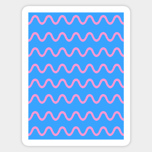 Wavy, Squiggly Lines, Pink on Blue Sticker